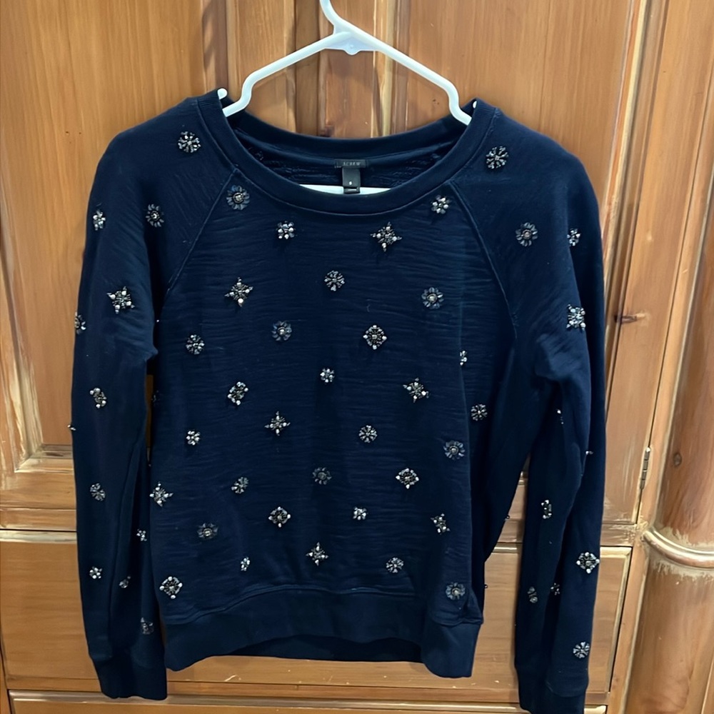 J Crew Women’s Navy Embellished Sweatshirt Size Small